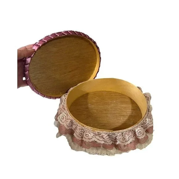 Victorian Handmade Lace Sewing Notions Trinket Box Jewelry VTG 8" Granny Core - Picture 8 of 12